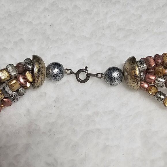 Vintage Layered Metallic 3 Tone Necklace - Picture 2 of 3
